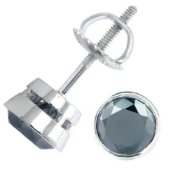 14K White Gold Black Diamond Earrings Bezel Set Studs 1.75ct
