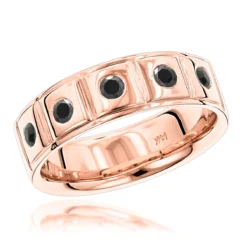 14K Yellow Gold Black Diamond Wedding Band For Men Comfort Fit Five Stone Ring -Outlet Bijou Lush Store 14k gold black diamond wedding band for men comfort fit five stone ring ro