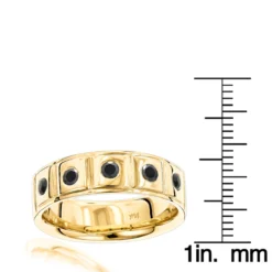 14K Yellow Gold Black Diamond Wedding Band For Men Comfort Fit Five Stone Ring -Outlet Bijou Lush Store 14k gold black diamond wedding band for men comfort fit five stone ring rulerye