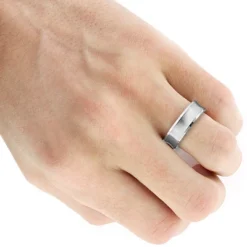 14K White Gold Concave Men's Wedding Band 6mm -Outlet Bijou Lush Store 14k gold concave mens wedding band 3