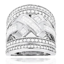 14K White Gold Criss Cross Diamond Ring 2.20ct