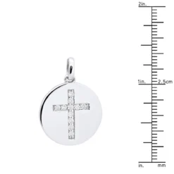 14K White Gold Cross In A Circle Diamond Pendant 0.33ct -Outlet Bijou Lush Store 14k gold cross in a circle diamond pendant 033ct p 27295 ruler white