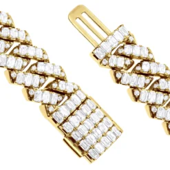 14K Yellow Gold Cuban Link Diamond Bracelet For Men 12mm 1/2in 24.5ct -Outlet Bijou Lush Store 14k gold cuban link diamond bracelet for men 12mm 12in 245ct 804085 clasp yellow