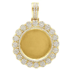 14K Yellow Gold Customizable Picture Frame Diamond Medallion Pendant 2.5Ct