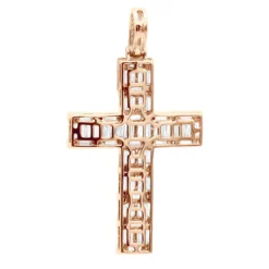 Luxurman 4 Carat Round & Baguette Diamond Cross Pendant For Men 14K Yellow Gold -Outlet Bijou Lush Store 14k gold diamond cross pendant for men 4 carats round baguette diamonds 803240 back rose