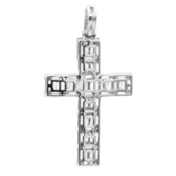 Luxurman 4 Carat Round & Baguette Diamond Cross Pendant For Men 14K Yellow Gold -Outlet Bijou Lush Store 14k gold diamond cross pendant for men 4 carats round baguette diamonds 803240 back white