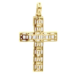 Luxurman 4 Carat Round & Baguette Diamond Cross Pendant For Men 14K Yellow Gold -Outlet Bijou Lush Store 14k gold diamond cross pendant for men 4 carats round baguette diamonds 803240 back yellow