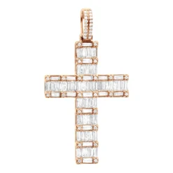 Luxurman 4 Carat Round & Baguette Diamond Cross Pendant For Men 14K Yellow Gold -Outlet Bijou Lush Store 14k gold diamond cross pendant for men 4 carats round baguette diamonds 803240 rose