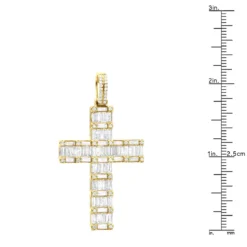 Luxurman 4 Carat Round & Baguette Diamond Cross Pendant For Men 14K Yellow Gold -Outlet Bijou Lush Store 14k gold diamond cross pendant for men 4 carats round baguette diamonds 803240 ruler yellow