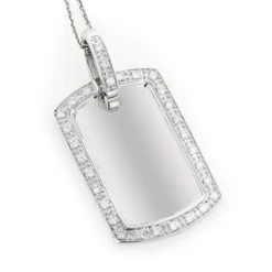 14K White Gold Diamond Dog Tag Military Pendant 0.70ct
