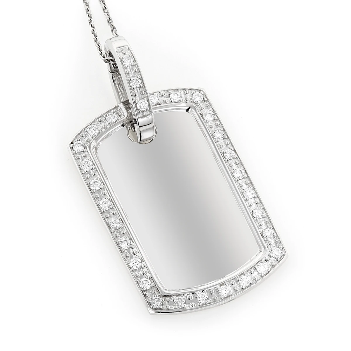14K White Gold Diamond Dog Tag Military Pendant 0.70ct 3 14K White Gold Diamond Dog Tag Military Pendant 0.70ct