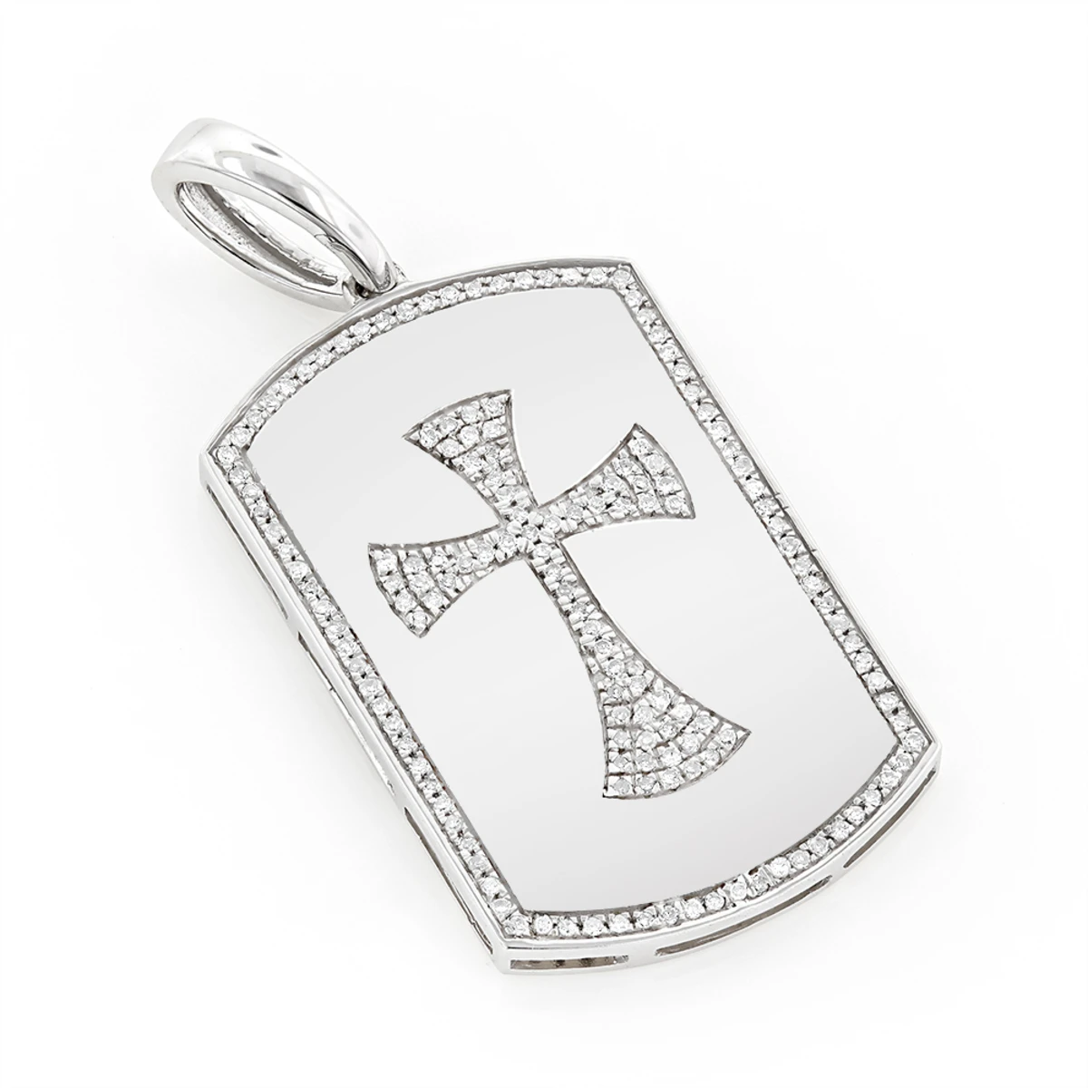 14K White Gold Diamond Dog Tag Pendant With Celtic Cross 0.33ct 3 14K White Gold Diamond Dog Tag Pendant With Celtic Cross 0.33ct