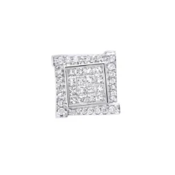 14K White Gold Diamond Earring For Men Single Stud Princess Round Diamonds 0.5ct