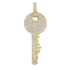 14K Yellow Gold Diamond Key Pendant For Men And Women 2.15 Carats