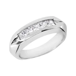14K White Gold 5 Stone Diamond Men's Wedding Band 0.85ct
