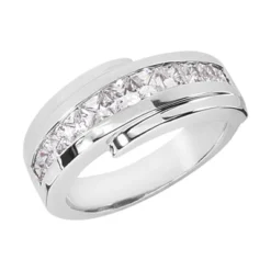14K White Gold Diamond Men's Wedding Band 1.42ct
