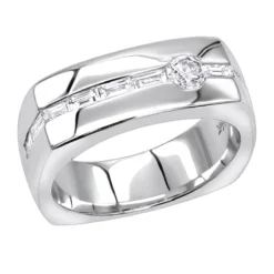 14K White Gold Diamond Men's Wedding Ring 0.74ct