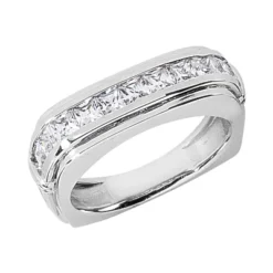 14K White Gold Diamond Men's Wedding Ring 1.54ct