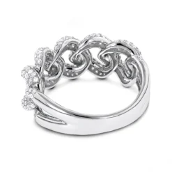 14K White Gold Diamond Miami Cuban Link Chain Ring For Men 1.6ct By Luxurman -Outlet Bijou Lush Store 14k gold diamond miami cuban link chain ring for men 16ct by luxurman backwh