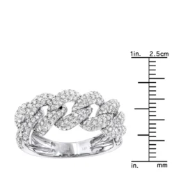 14K White Gold Diamond Miami Cuban Link Chain Ring For Men 1.6ct By Luxurman -Outlet Bijou Lush Store 14k gold diamond miami cuban link chain ring for men 16ct by luxurman rulerwh