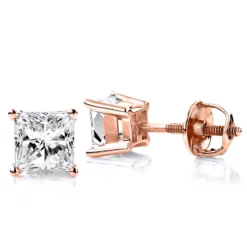 14K White Gold Diamond Stud Earrings Princess Diamonds .50ct -Outlet Bijou Lush Store 14k gold diamond stud earrings princess diamonds 50ct p 5642 ro