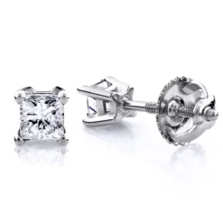 1/2 Carat 14K White Gold Diamond Stud Earrings Princess Diamonds .5ct