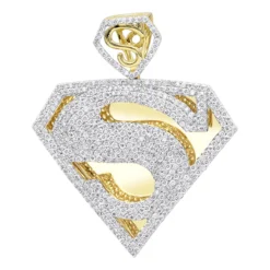 14K Yellow Gold Diamond Superman Pendant For Men 4.5ct