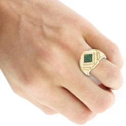 14K Yellow Gold Emerald Men's Ring By Luxurman -Outlet Bijou Lush Store 14k gold emerald mens ring by luxurman bodye