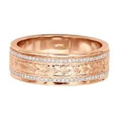 14K White Gold Eternity Diamond Wedding Band For Men & Women Unique Ornamented Ring -Outlet Bijou Lush Store 14k gold eternity diamond wedding band for men women unique ornamented ring 018013 backro