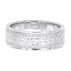 14K White Gold Eternity Diamond Wedding Band For Men & Women Unique Ornamented Ring -Outlet Bijou Lush Store 14k gold eternity diamond wedding band for men women unique ornamented ring 018013 backwh