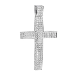 14K White Gold Iced Out Men's Diamond Cross Pendant 7.55ct