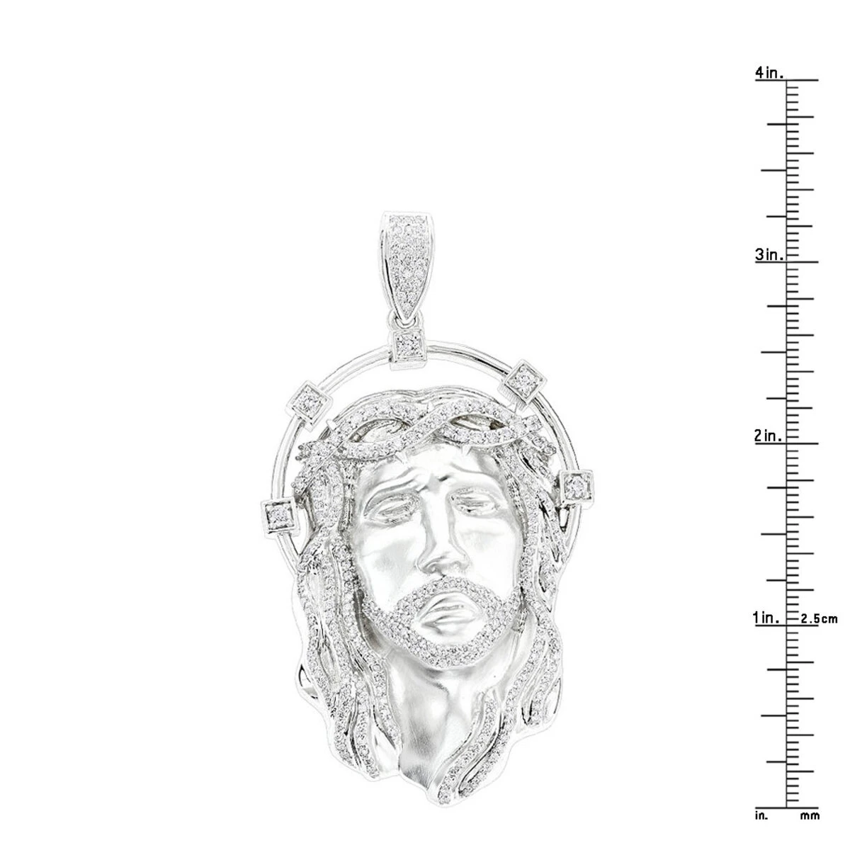 Hip Hop 14K White Gold Jesus Face Diamond Pendant For Men 3.55ct 7 Hip Hop 14K White Gold Jesus Face Diamond Pendant For Men 3.55ct - Image 6