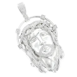 Hip Hop 14K White Gold Jesus Face Diamond Pendant For Men 3.55ct