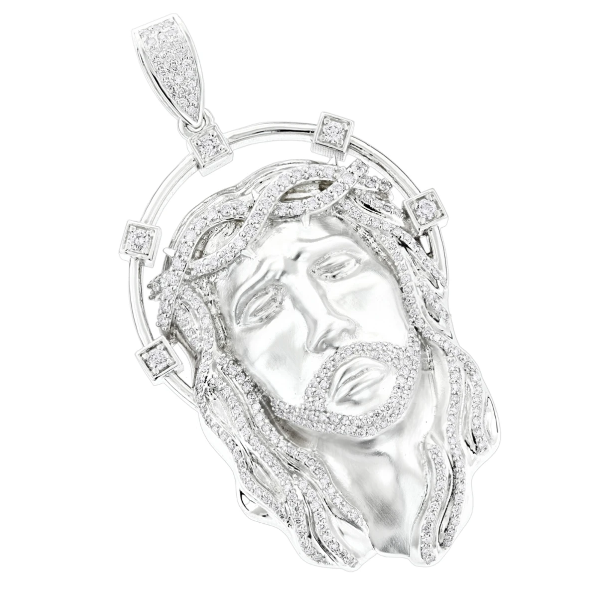 Hip Hop 14K White Gold Jesus Face Diamond Pendant For Men 3.55ct 2 Hip Hop 14K White Gold Jesus Face Diamond Pendant For Men 3.55ct