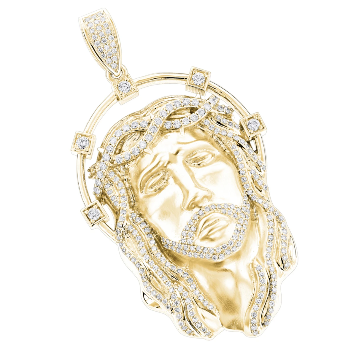 Hip Hop 14K White Gold Jesus Face Diamond Pendant For Men 3.55ct 3 Hip Hop 14K White Gold Jesus Face Diamond Pendant For Men 3.55ct - Image 2