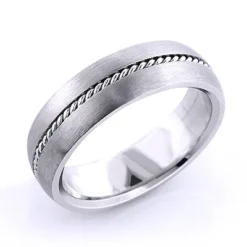 14K White Gold Little Braid Wedding Band For Men