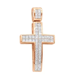 14K Yellow Gold Medium Size Princess Diamond Cross Pendant 1.5ct -Outlet Bijou Lush Store 14k gold medium size princess diamond cross pendant 15ct ro