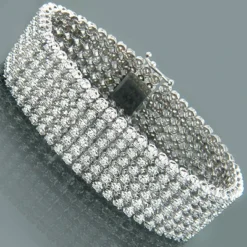 14K White Gold Men's 6-Row Flexible Diamond Bracelet 10.43ct
