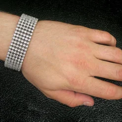 14K White Gold Men's 6-Row Flexible Diamond Bracelet 10.43ct -Outlet Bijou Lush Store 14k gold mens 6 row flexible diamond bracelet 1043ct p 5890bod