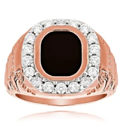 14K Yellow Gold Nugget Men's Black Onyx Diamond Ring 1.5ct -Outlet Bijou Lush Store 14k gold mens black onyx diamond ring 15ct ro