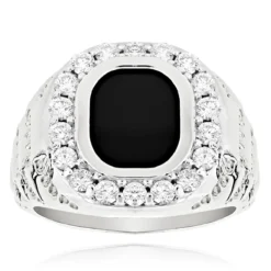 14K Yellow Gold Nugget Men's Black Onyx Diamond Ring 1.5ct -Outlet Bijou Lush Store 14k gold mens black onyx diamond ring 15ct wh