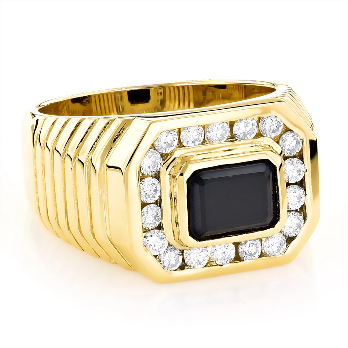 14K Yellow Gold Men's Black Onyx Diamond Ring 3/4ct 3 14K Yellow Gold Men's Black Onyx Diamond Ring 3/4ct