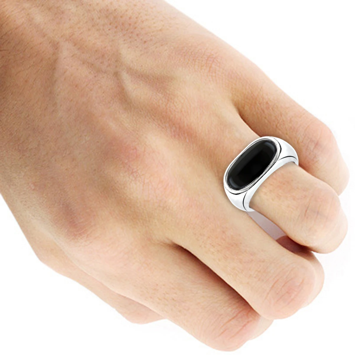 14K White Gold Men's Black Onyx Ring 8.9mm 7 14K White Gold Men's Black Onyx Ring 8.9mm - Image 5