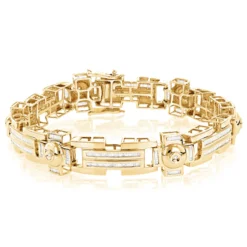 14K Yellow Gold Unique Diamond Bracelet For Men 4.5ct