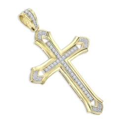 Large 14K Yellow Gold Men's Diamond Cross Pendant 2ct 3.5 Inches Long