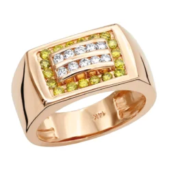 14K Yellow Gold Men's Diamond Pinky Ring White Yellow 0.60ct -Outlet Bijou Lush Store 14k gold mens diamond pinky ring white yellow 060ct p 225 ro