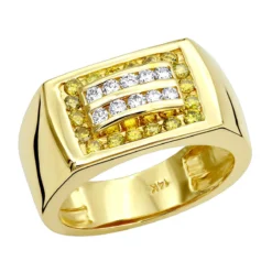 14K Yellow Gold Men's Diamond Pinky Ring White Yellow 0.60ct