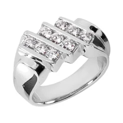 14K White Gold Men's Diamond Ring 1.08ct 10.2mm