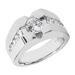 14K White Gold Men's Diamond Ring 1.72ct