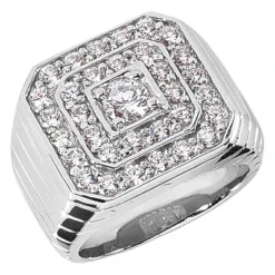 14K White Gold Men's Diamond Ring 2.10ct